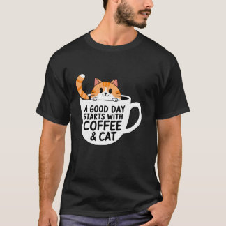 Camiseta Um Bom Dia Começa Com Café & Gato Amor Pet Diverti