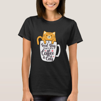 Camiseta Um Bom Dia Começa com Café & Gatos - Café da Manhã