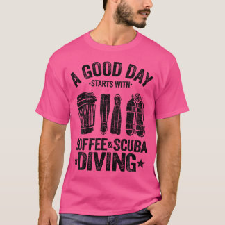 Camiseta Um Bom Dia Começa Com Café Scuba Mergulhando Engra