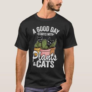 Camiseta Um Bom Dia Começa Com Plantas & Gatos Jardineiro