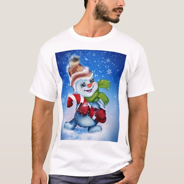 Camiseta Um boneco de neve festivo (Frente)