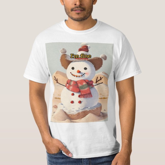 Camiseta Um boneco de neve no meio do deserto, sozinho, (Frente)
