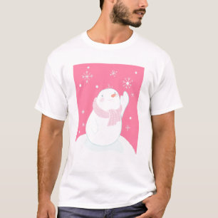 Camiseta Um boneco de neve que alcança para um floco de