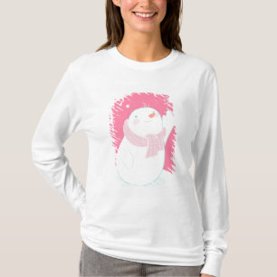 Camiseta Um boneco de neve que alcança para um floco de