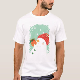 Camiseta Um boneco de neve que pendura um ornamento em uma
