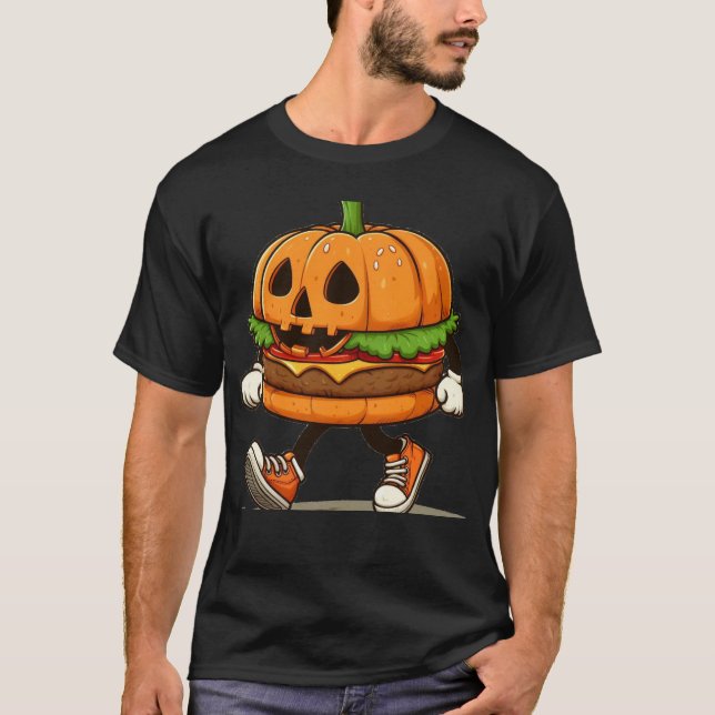 Camiseta Um Burger de Abóbora de Halloween (Frente)