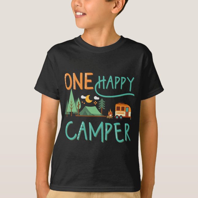 Camiseta um camper feliz no primeiro aniversário, Camping M (Frente)