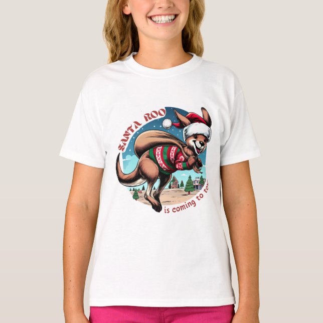 Camiseta Um canguru engraçado desejando a vocês Papais noei (Frente)