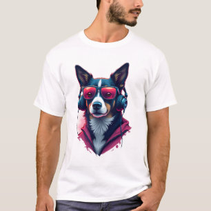 Camiseta Um cão Habu vestindo óculos de sol e fones de ouvi