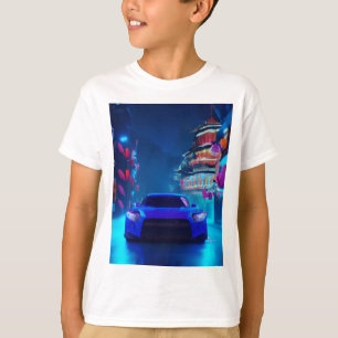Camiseta Um carro japonês - Uma cidade japonesa - numa estr
