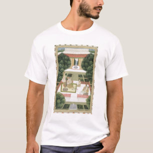 Camiseta Um casal em um jardim que escuta a música com