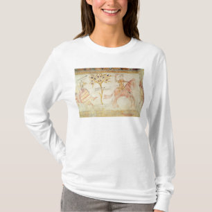 Camiseta Um cavaleiro que leva uma tocha flamejante