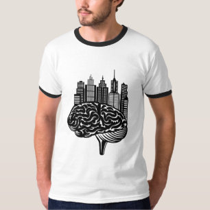 Camiseta Um Cérebro Humano se Transformando em uma Cidade F