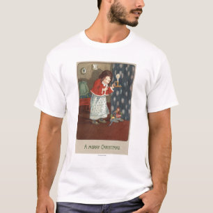Camiseta Um ChristmasGirl alegre que guardara um castiçal