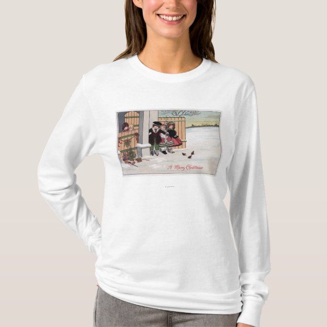 Camiseta Um ChristmasKids alegre pela cerca (Frente)