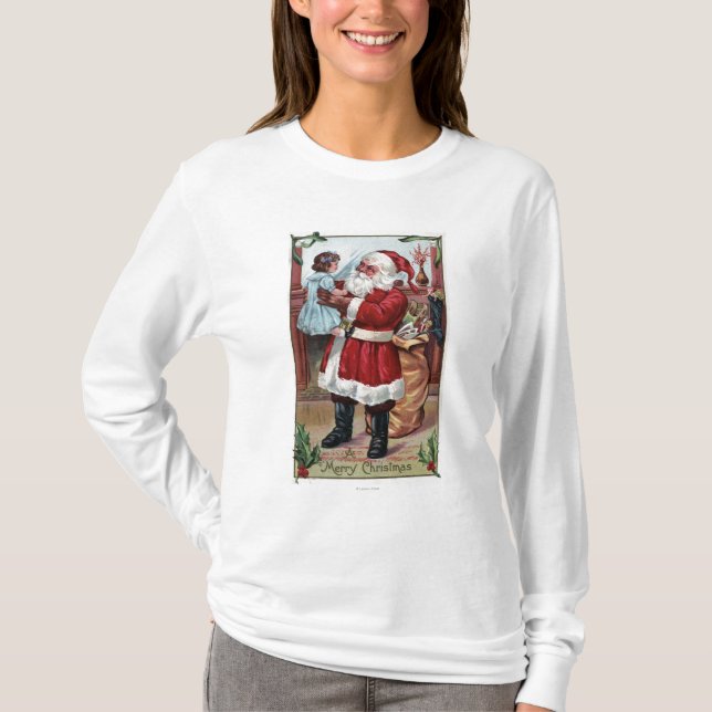 Camiseta Um ChristmasSanta alegre que guardara a menina no (Frente)