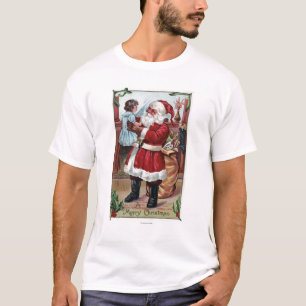 Camiseta Um ChristmasSanta alegre que guardara a menina no