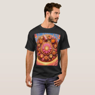 Camiseta um círculo de flores e uma flor de lótus é redonda
