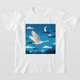 Camiseta Um cisne branco voando no céu noturno