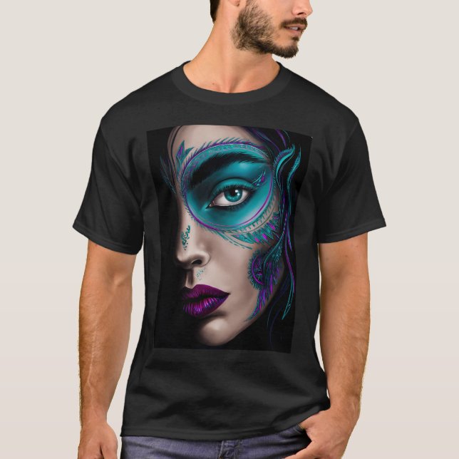 Camiseta Um close-up de uma face (Frente)