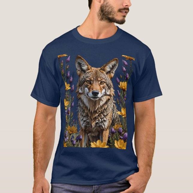 Camiseta Um Coiote Cercado Por Flores Primavera (Frente)