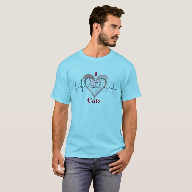 Camiseta Um Coração para Gatos (Frente Completa)