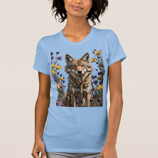 Camiseta Um Coyote Cercado Por Primavera Meadow Willowers (Frente)