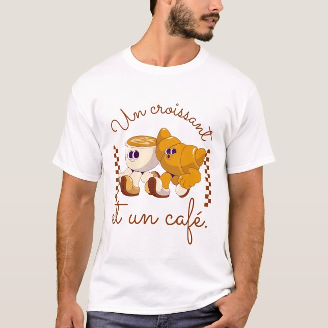 Camiseta Um croissant e um café (francês) (Frente)