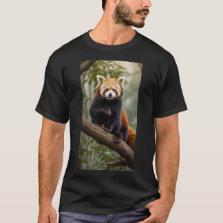 Camiseta Um curioso panda vermelho sentado em um galho de á