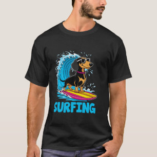 Camiseta Um Dachshund Surfista Surfe Onda do Mar Remar