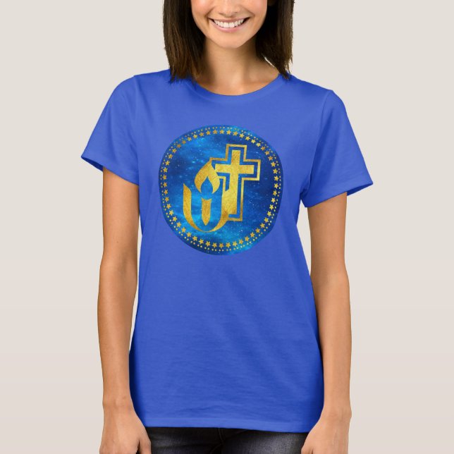 Camiseta Um desafio universal e uma cruz cristã (Frente)