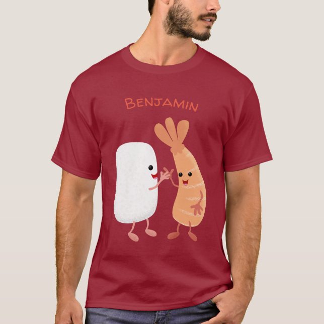 Camiseta Um desenho animado de amigos de camarão de arroz d (Frente)