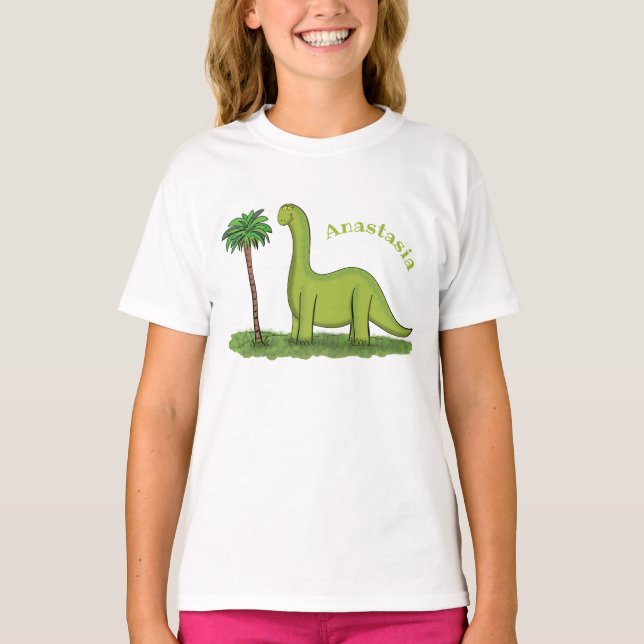 Camiseta Um desenho animado de brontosaurus dinossauros, ve (Frente)