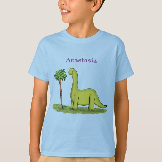 Camiseta Um desenho animado de brontosaurus dinossauros, ve (Frente)