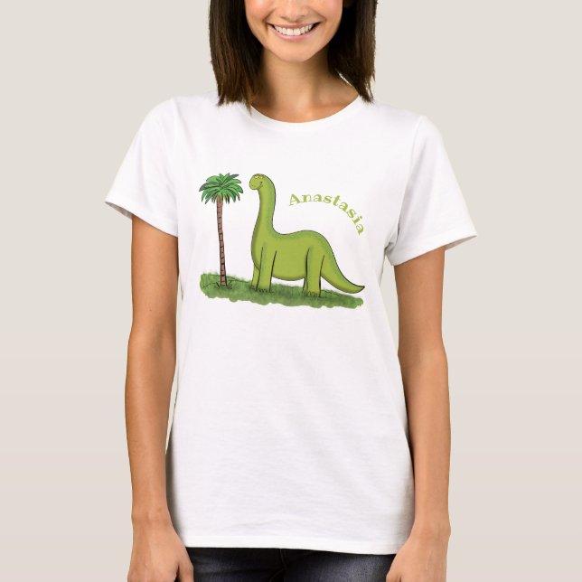 Camiseta Um desenho animado de brontosaurus dinossauros, ve (Frente)