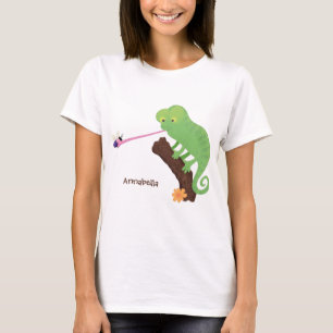 Camiseta Um desenho animado de lagarto de camaleão verde e