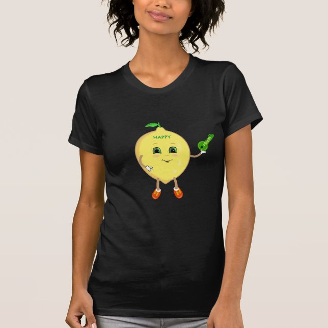 Camiseta Um desenho animado de limão feliz e bonito com cha (Frente)