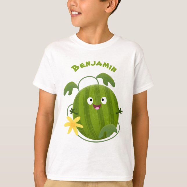 Camiseta Um desenho animado de melancia feliz e bonito (Frente)
