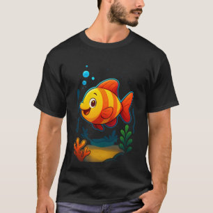 Camiseta um desenho animado de peixe alegre