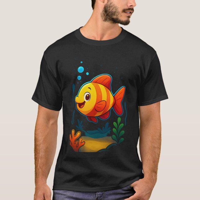 Camiseta um desenho animado de peixe alegre (Frente)