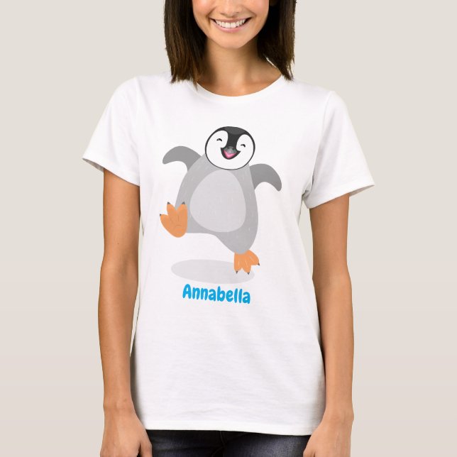 Camiseta Um desenho animado de pintinho de pinguim feliz e  (Frente)