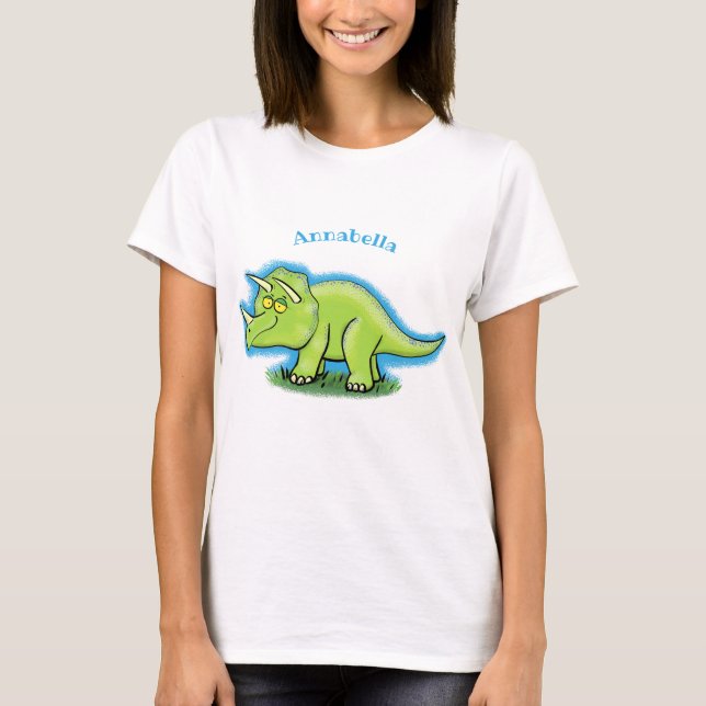 Camiseta Um desenho animado de triceratops dinossauros, ver (Frente)