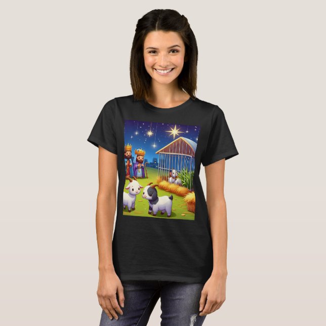 Camiseta um desenho animado de uma cena de natividade com (Frente Completa)