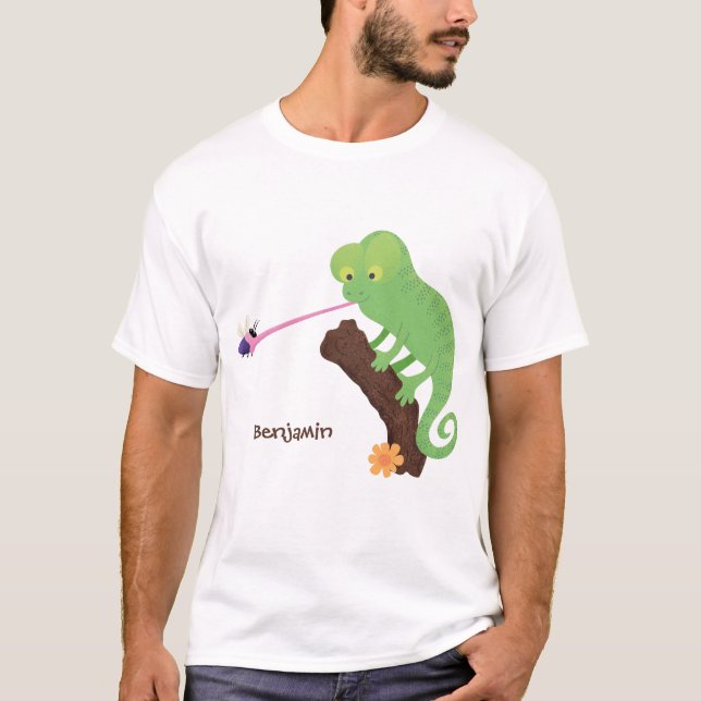 Camiseta Um desenho animado verde-feliz chameleon lagarto (Frente)