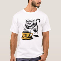 Um desenho artístico de um gato fofo com uma xícar
