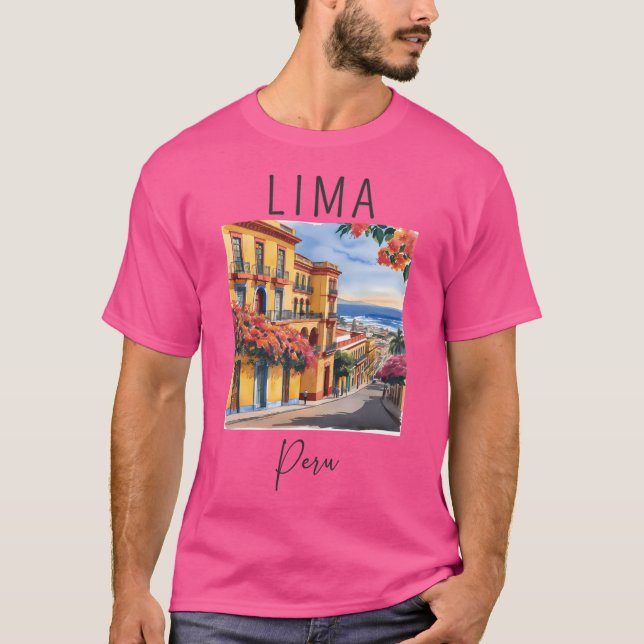 Camiseta Um Design de Aquarela de Lima - Peru (Frente)