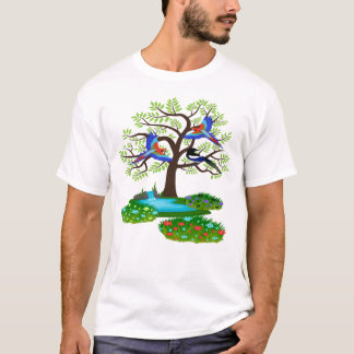 Camiseta Um design de um cuco e um papagaio muito fofo voan