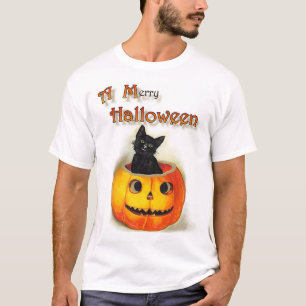 Camiseta "Um Dia das Bruxas alegre", gato preto &