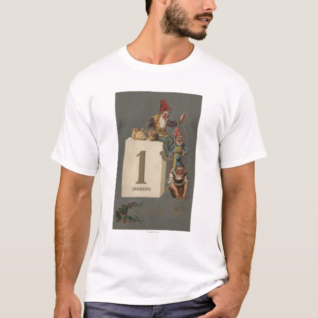 Camiseta Um dinheiro de jogo novo feliz de YearGnomes (Frente)