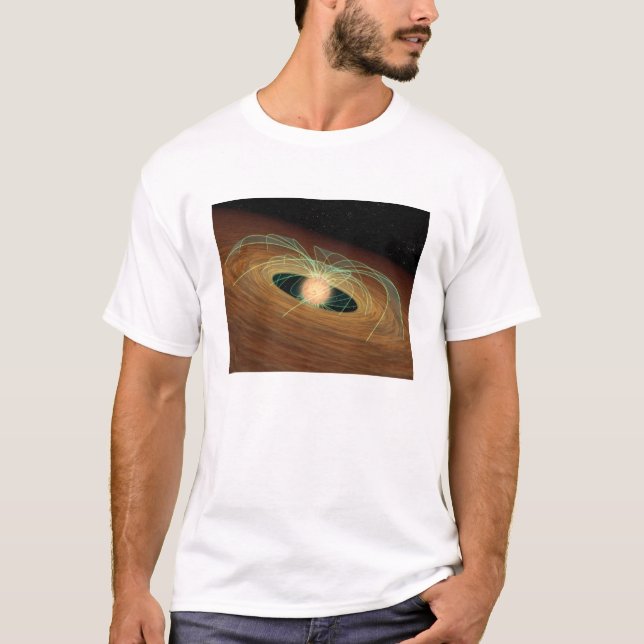 Camiseta Um disco empoeirado que forma planeta em órbita (Frente)